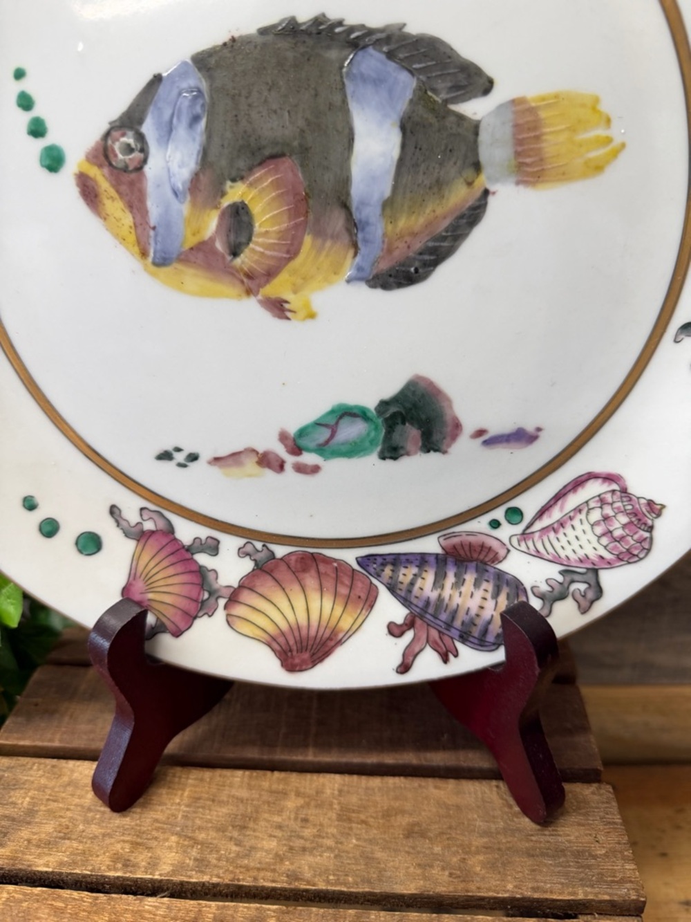 Decorative Fish/Shell Motif Ceramic Accent Plate - Multicolor - Picture 6 of 7